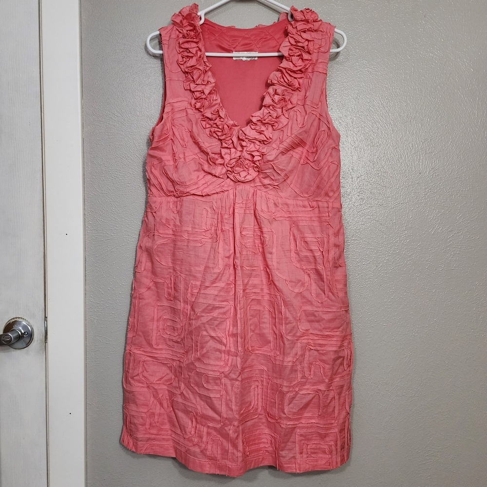Dressbarn Women's Dress Size 8 Side Zip Sleeveless V Neck Ruffle Coral